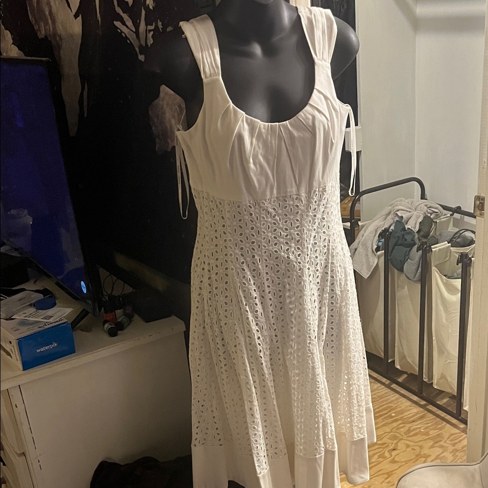 Maggy London White Eyelet Midi Dress